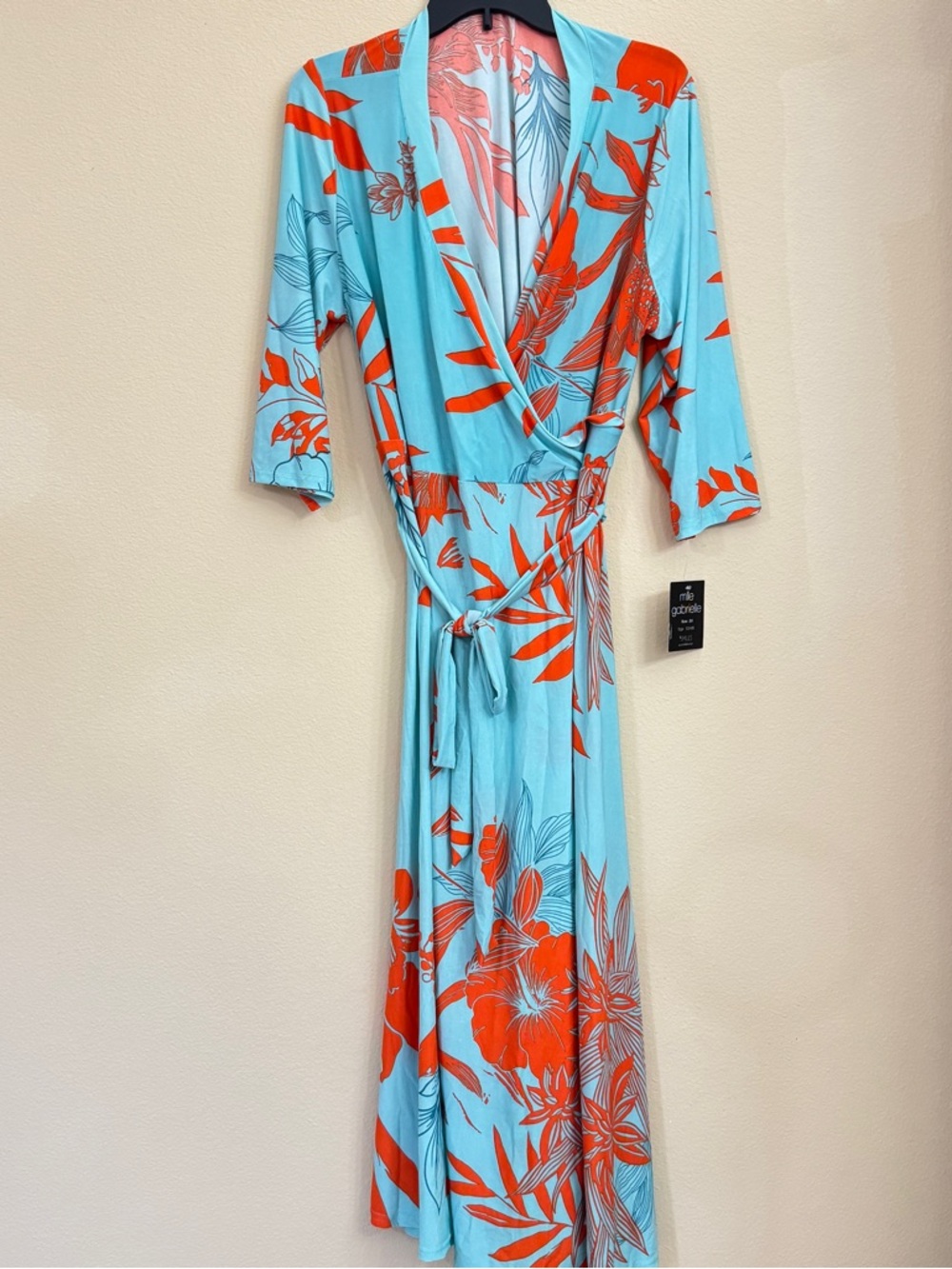 Mlle Gabrielle Turquoise and Orange Floral Wrap Dress